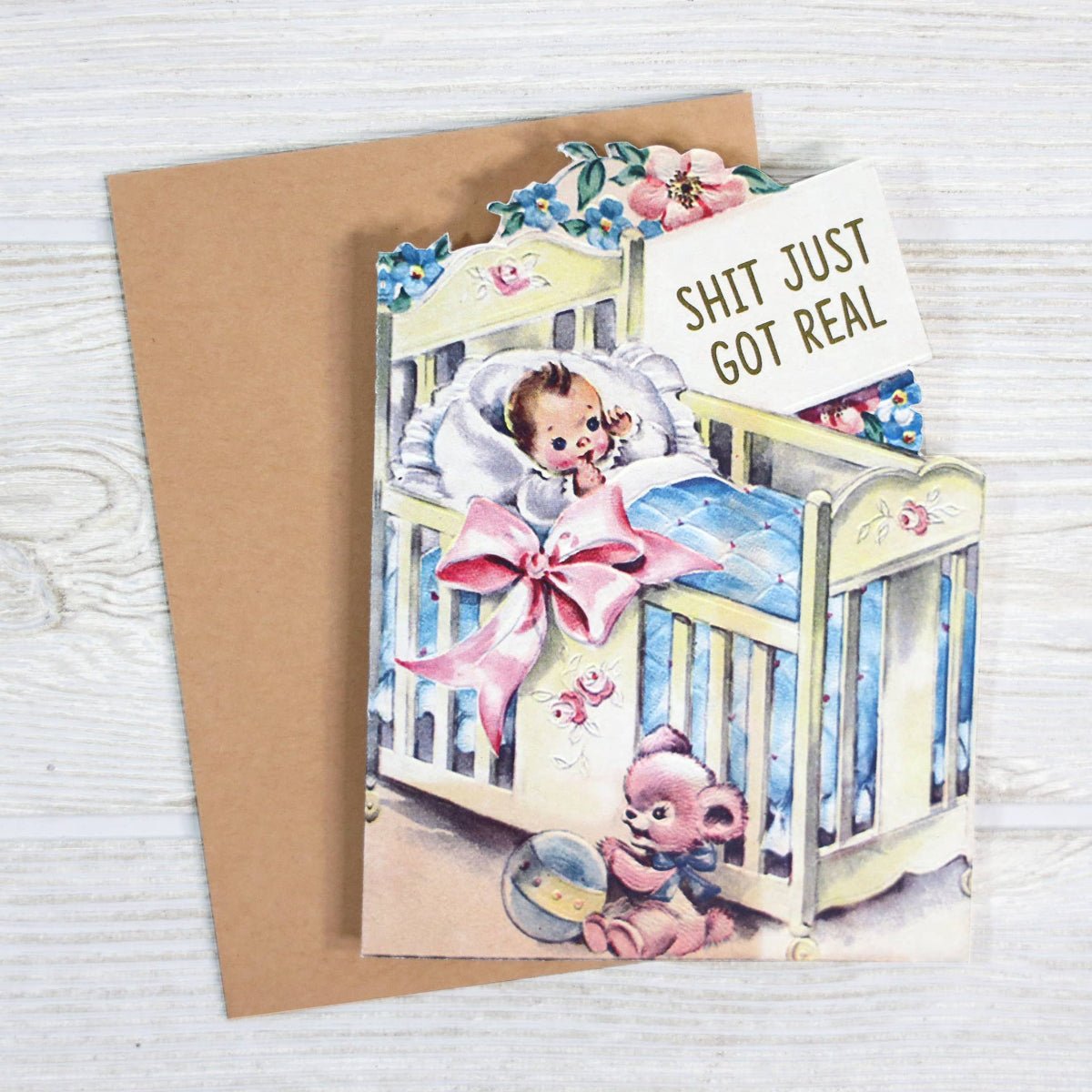 Shit Just Got Real - Sarcastic Baby Shower Card - Twirls + Twigs