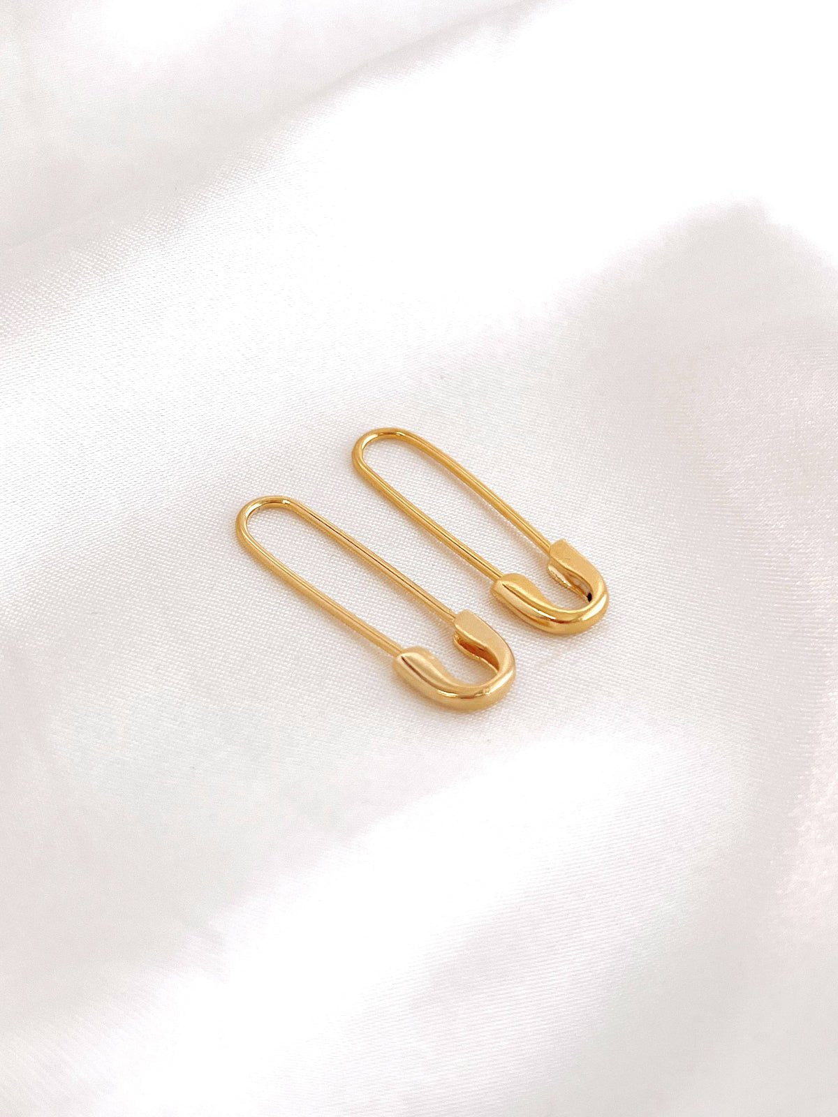 Safety Pin Earrings (Gold + Silver): Gold - Twirls + Twigs