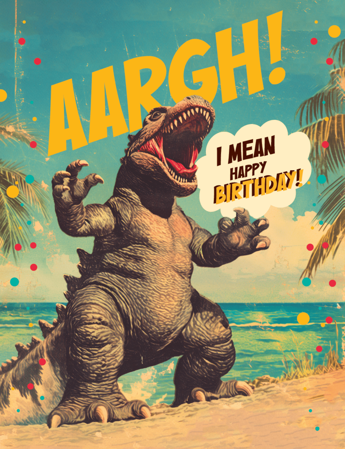 GODZILLA BEACH Birthday Card - Twirls + Twigs