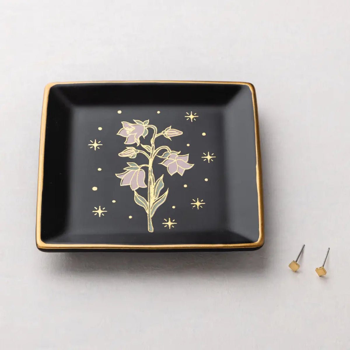 Jewelry Dish & Stud Earring Set - Flower/Black - Twirls + Twigs