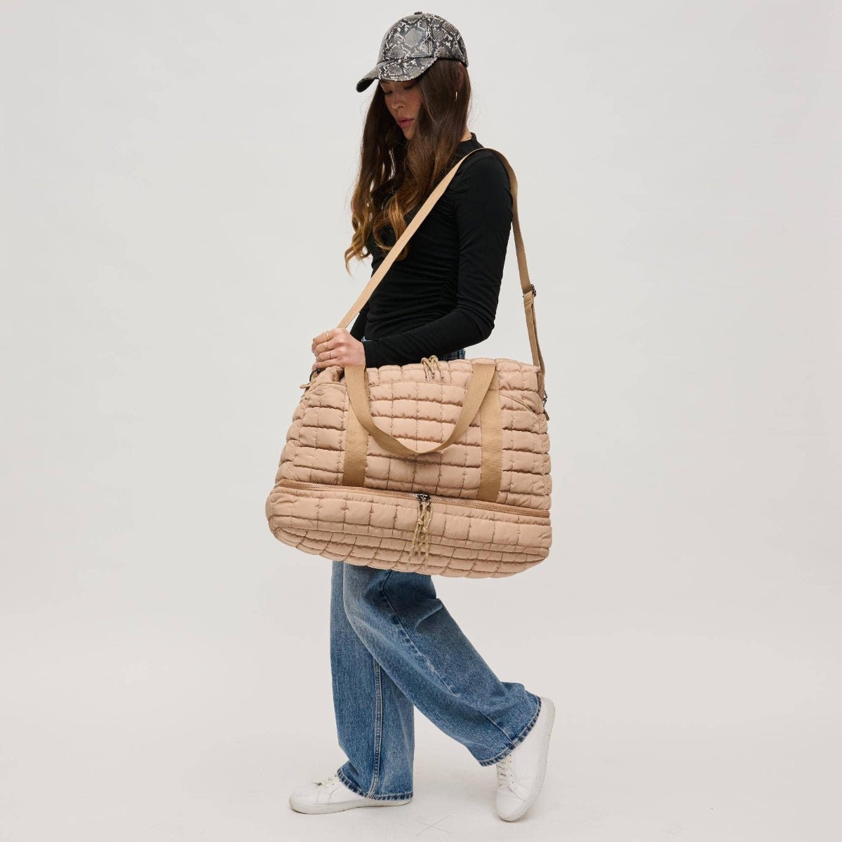 Globetrotter Quilted Nylon Puffer Travel Weekender: Black - Twirls + Twigs