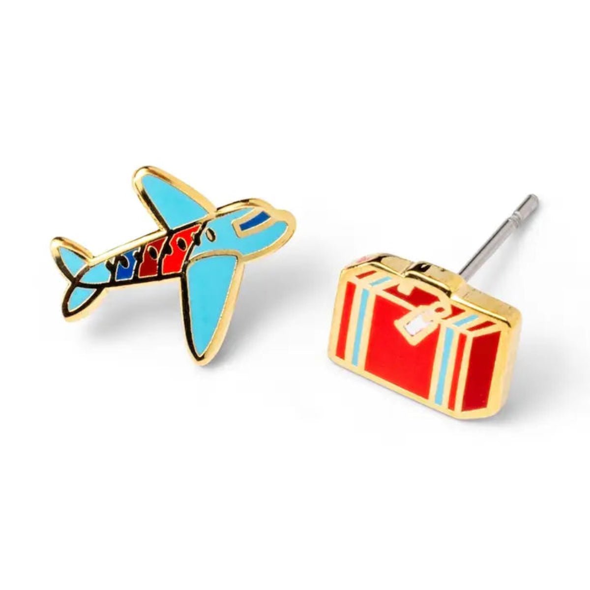 Airplane & Suitcase Gold Stud Earrings – Travel Jewelry - Twirls + Twigs