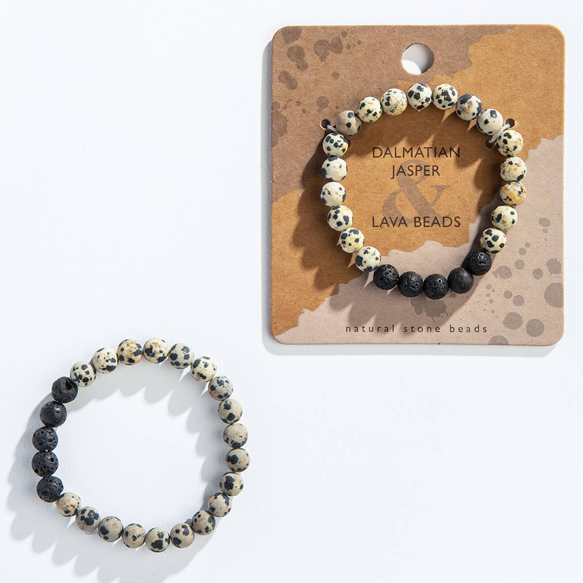 GeoCentral - Dalmatian Jasper Lava Crystal Bead Gemstone Bracelets 8mm - Twirls + Twigs