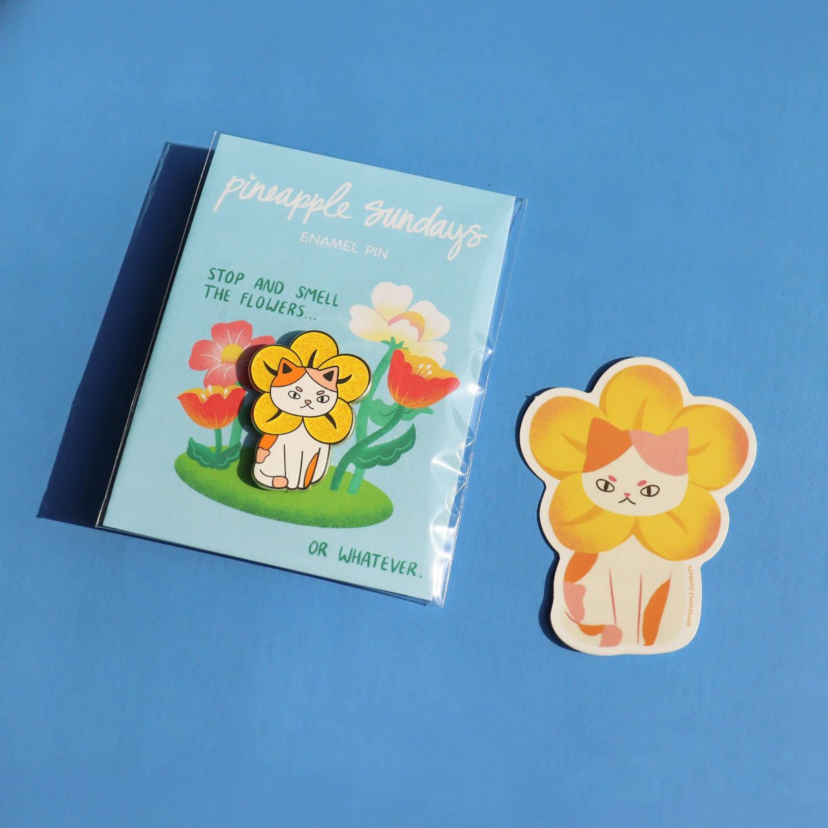 Flower Cat Enamel Pin - Twirls + Twigs