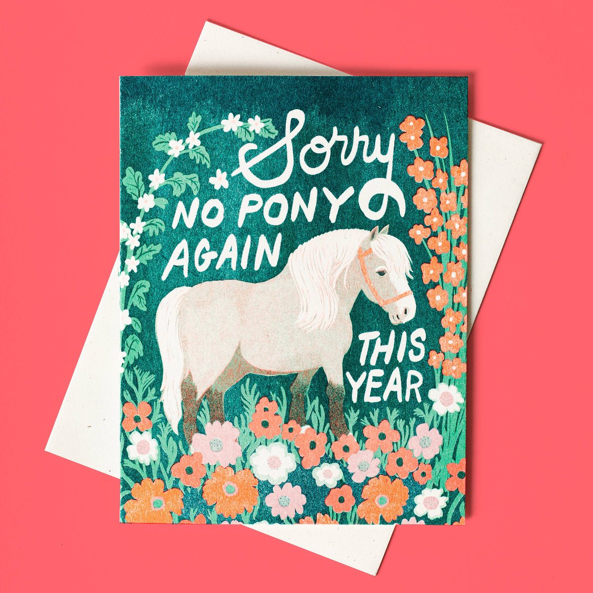 No Pony Birthday - Risograph Card - Twirls + Twigs