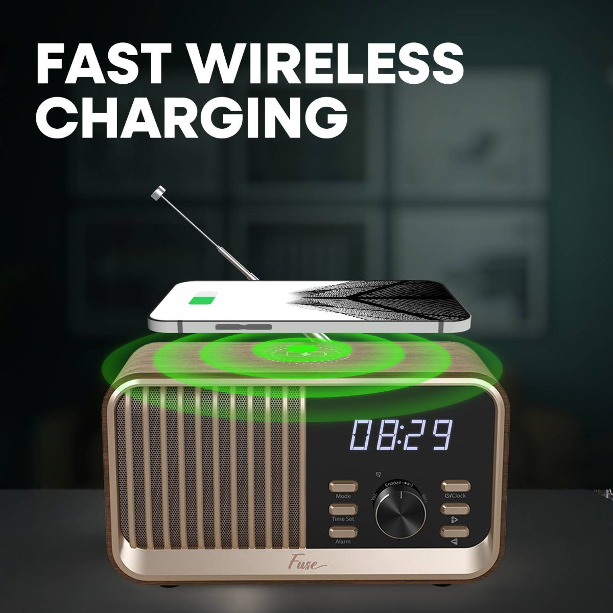 Hark Bluetooth Radio Speaker w/ Wireless 10w charger: Brown - Twirls + Twigs