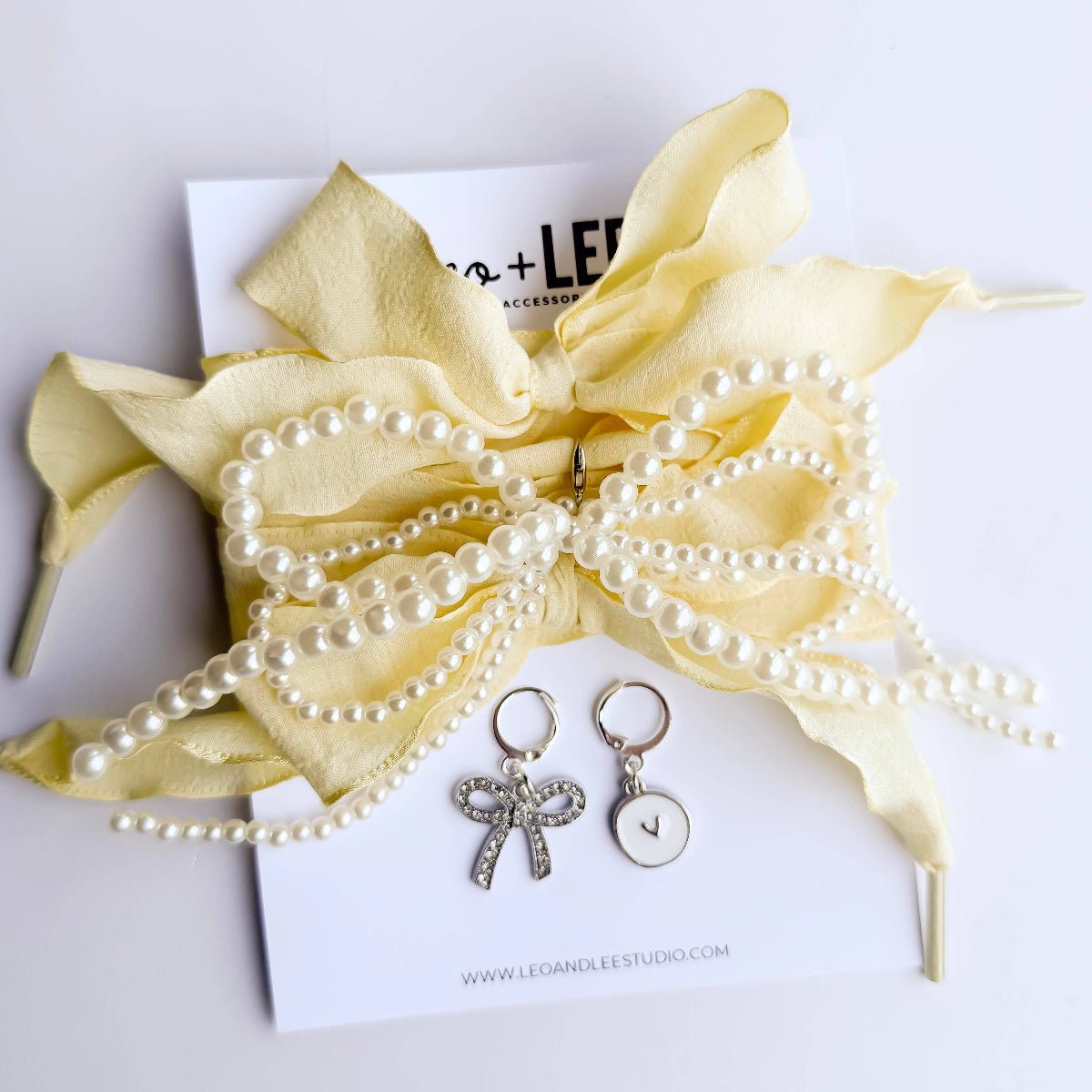 Sneaker Charm and Lace Sets : Butter Yellow/Pearl Bow - Twirls + Twigs