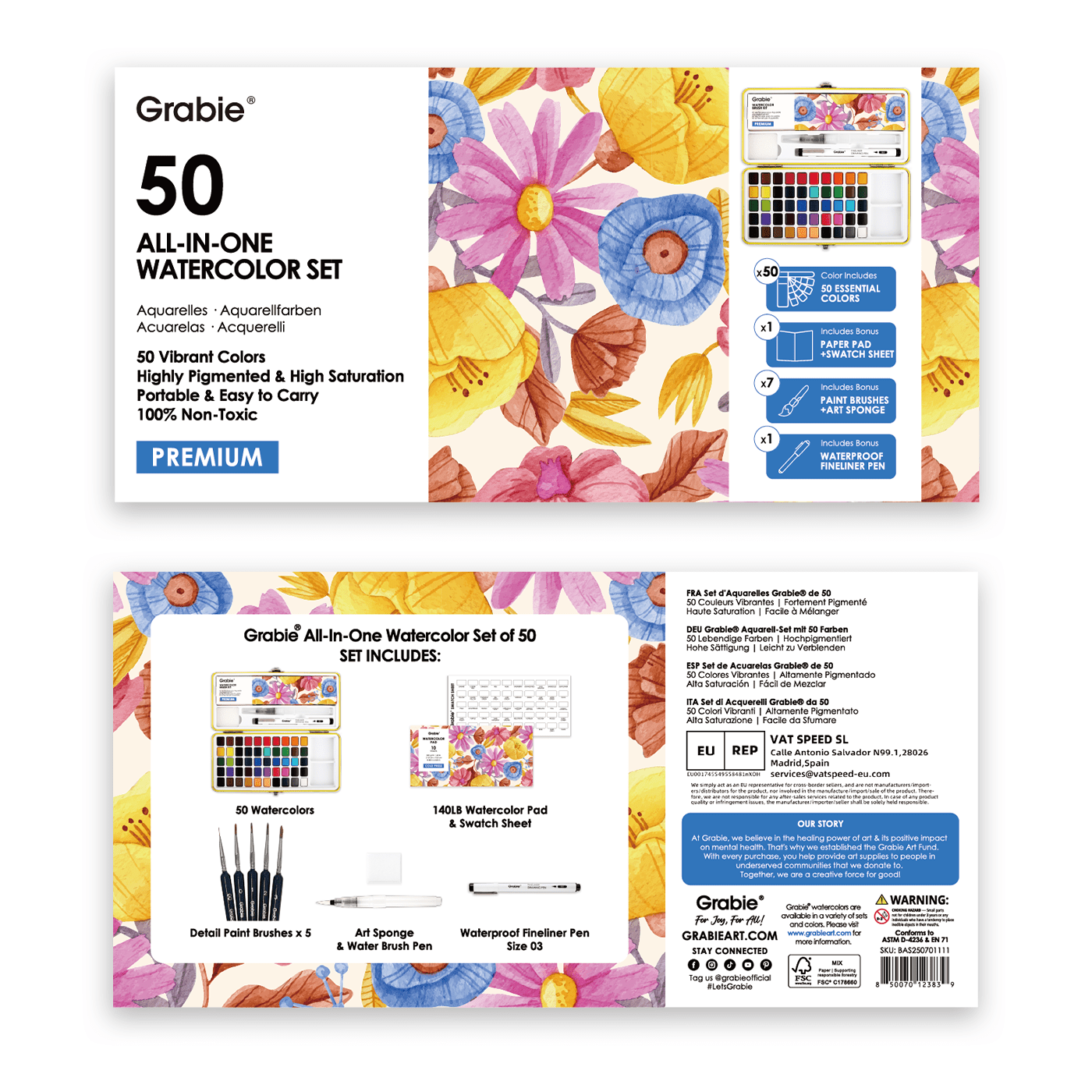 Watercolor-In-One Premium Watercolor Set of 50 Grabie - Twirls + Twigs