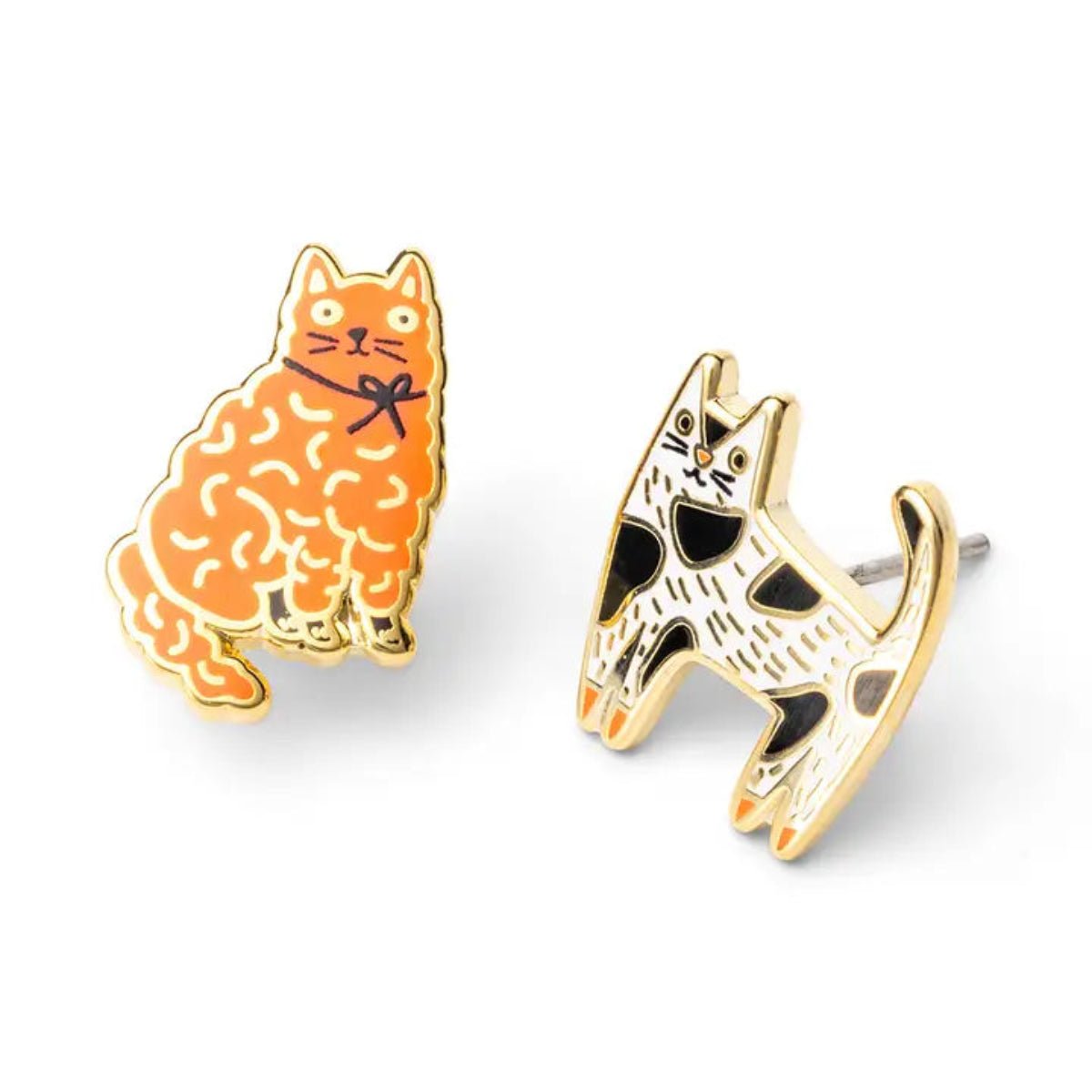 Cat Earrings - Gold Statement Studs - Twirls + Twigs