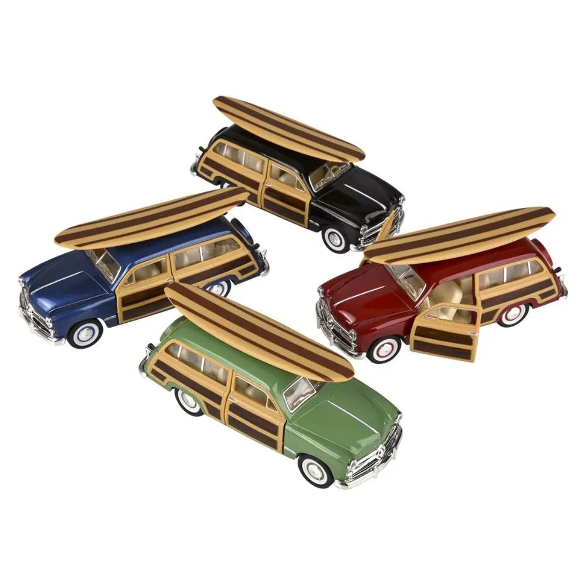 5" Diecast Pull Back 1949 Ford Woody Wagon W/ Surfboard - Twirls + Twigs