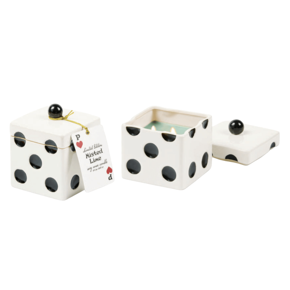 10 OZ LUCKY DICE CERAMIC W/ HANGTAG- MISTED LIME - Twirls + Twigs