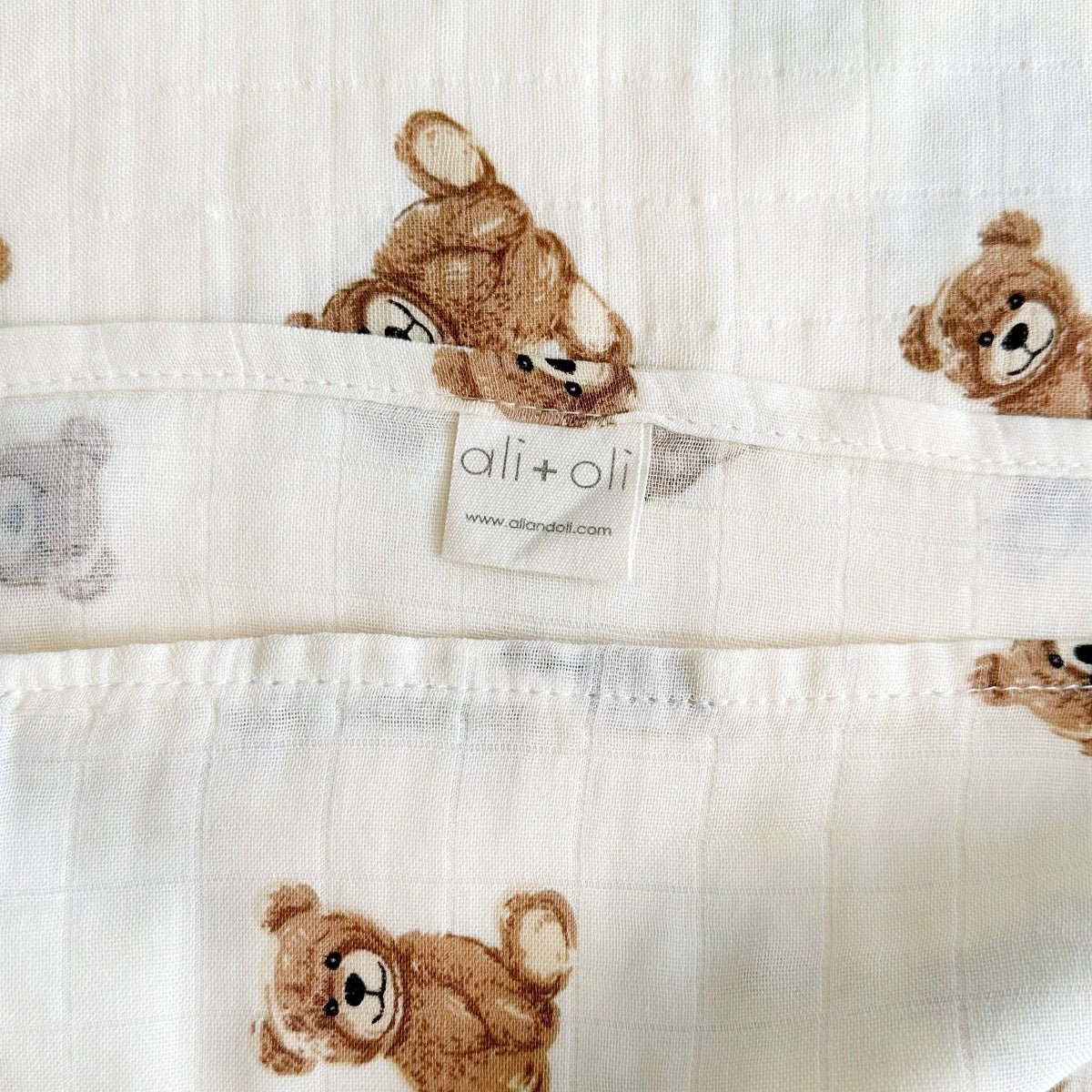 Bamboo Muslin Swaddle Baby Blanket (Teddy Bear) - Twirls + Twigs