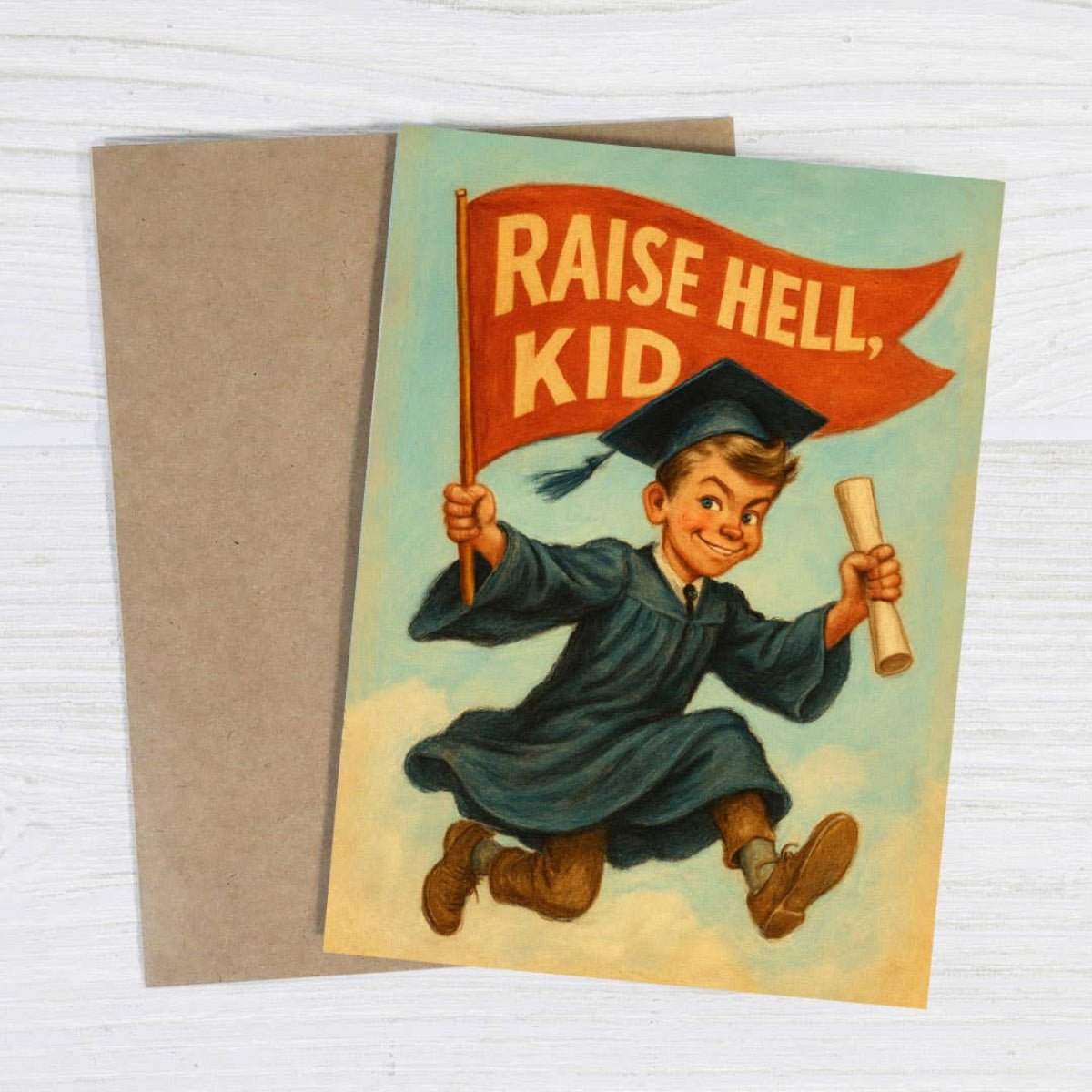 Raise Hell, Kid – Funny Vintage Graduation Card - Twirls + Twigs