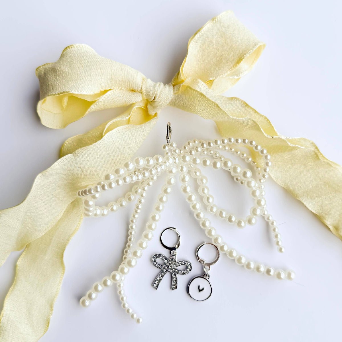 Sneaker Charm and Lace Sets : Butter Yellow/Pearl Bow - Twirls + Twigs