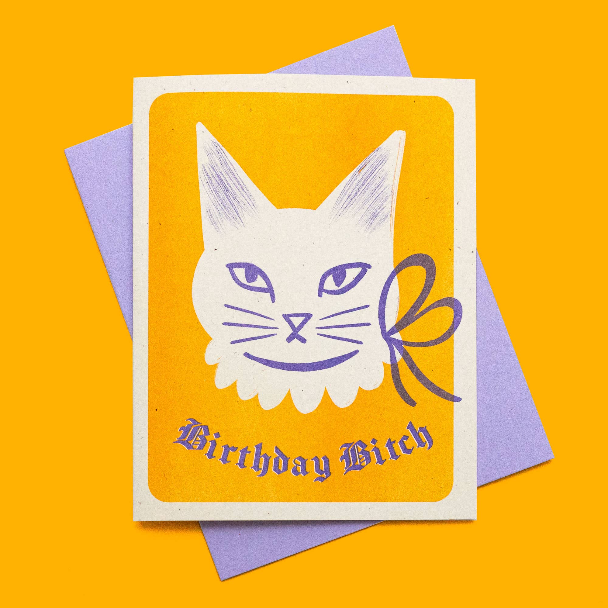 Birthday Bitch Cat - Risograph Card - Twirls + Twigs