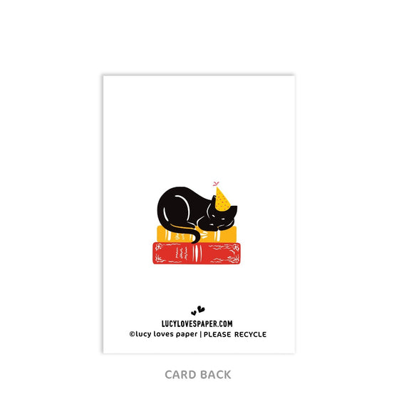 Mini Cat & Books Card | Enclosure Size Birthday Card