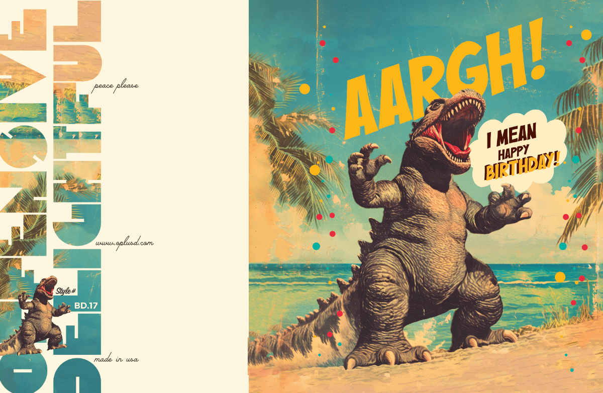 GODZILLA BEACH Birthday Card - Twirls + Twigs