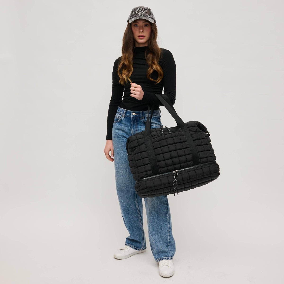 Globetrotter Quilted Nylon Puffer Travel Weekender: Black - Twirls + Twigs