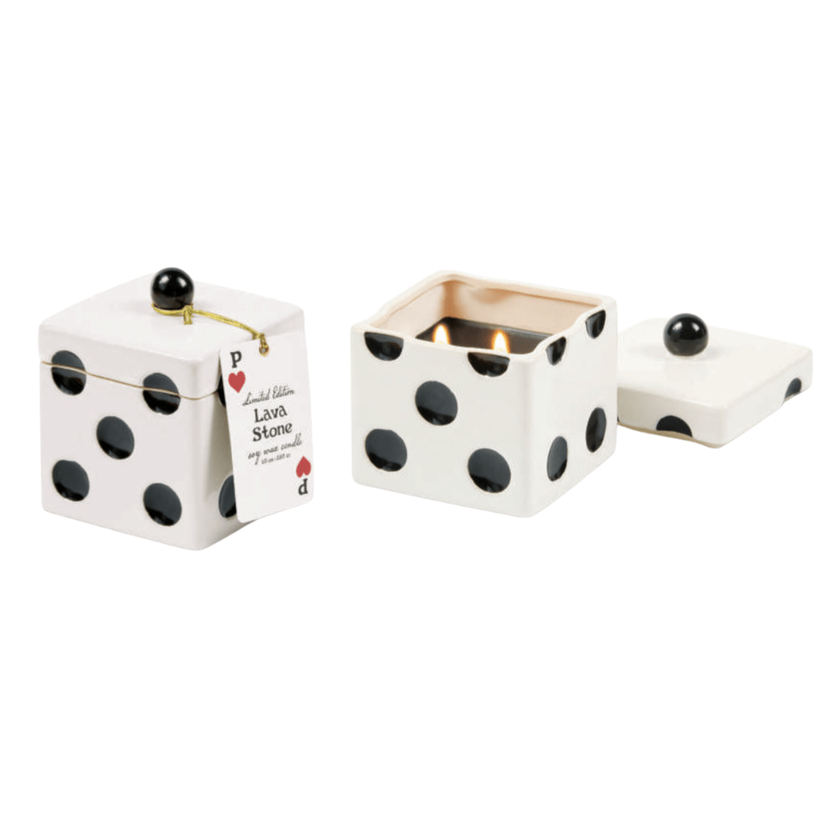 10 OZ LUCKY DICE CERAMIC W/ HANGTAG- LAVA STONE - Twirls + Twigs