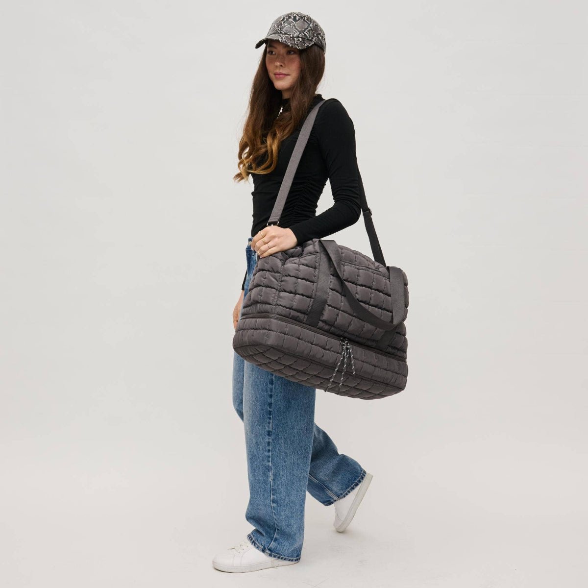 Globetrotter Quilted Nylon Puffer Travel Weekender: Black - Twirls + Twigs