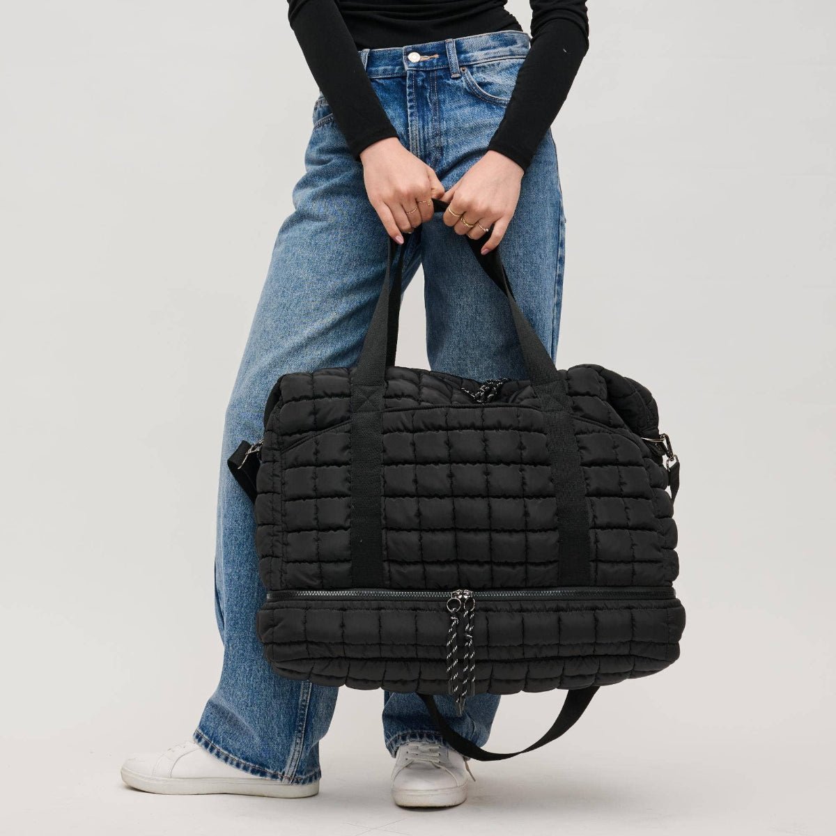 Globetrotter Quilted Nylon Puffer Travel Weekender: Black - Twirls + Twigs
