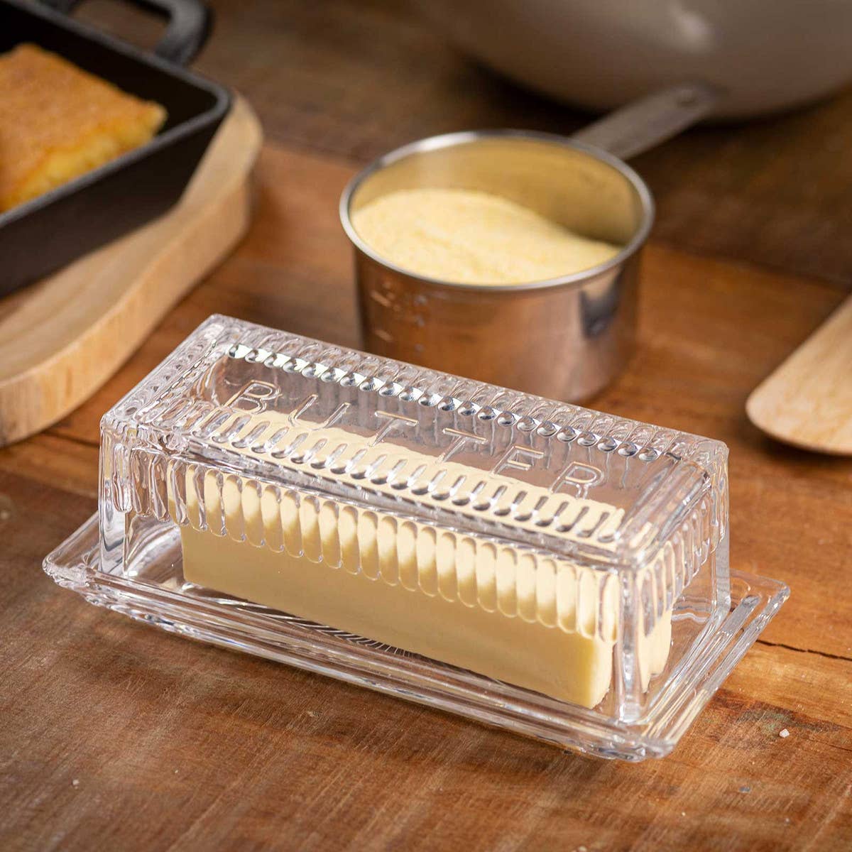 Embossed Butter Dish, "BUTTER" (Holds 1 Stick) - Twirls + Twigs