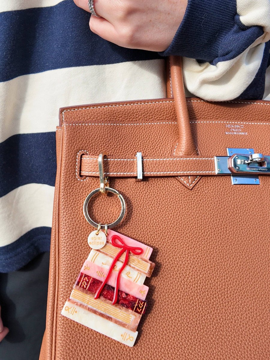 Hand-painted Bow Bookstack Bag Charm + Keychain - Twirls + Twigs