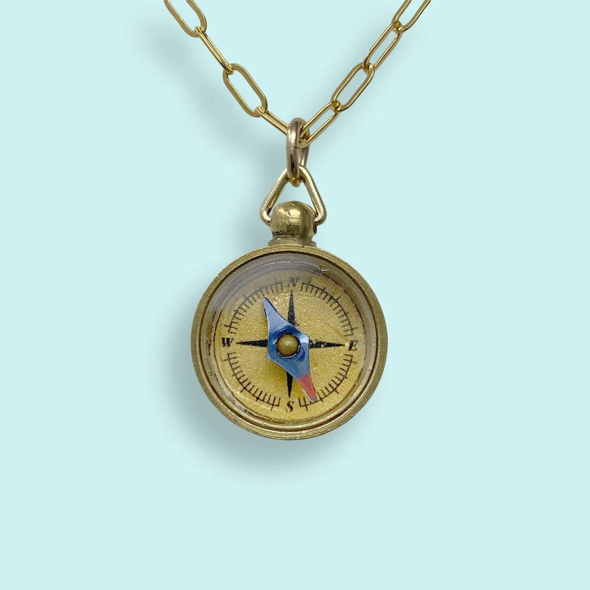 Tiny Compass on Gold Plated Chain Necklace: 18 Inch - Twirls + Twigs