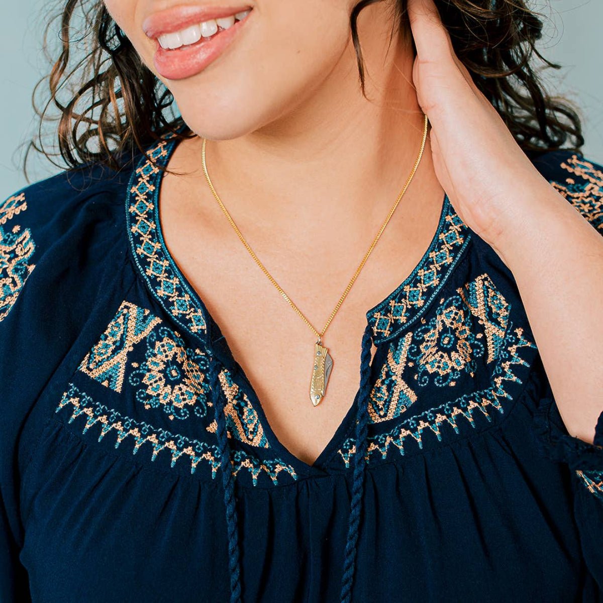 Small Gold Fish Knife Necklace: 18 Inch - Twirls + Twigs