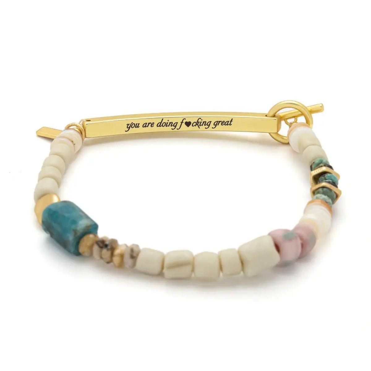 Hidden Message Bracelet - F♥Cking Great/Blue Apatite/Gold - Twirls + Twigs