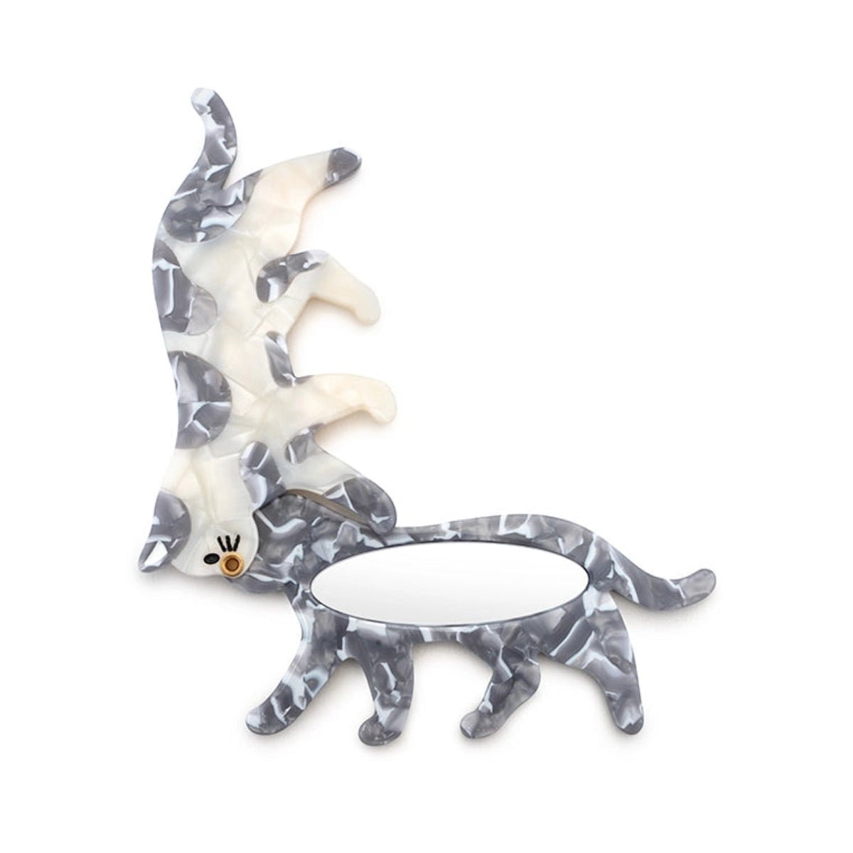 Swing-Hinge Folding Compact Mirror - Cat - Gray & White - Twirls + Twigs