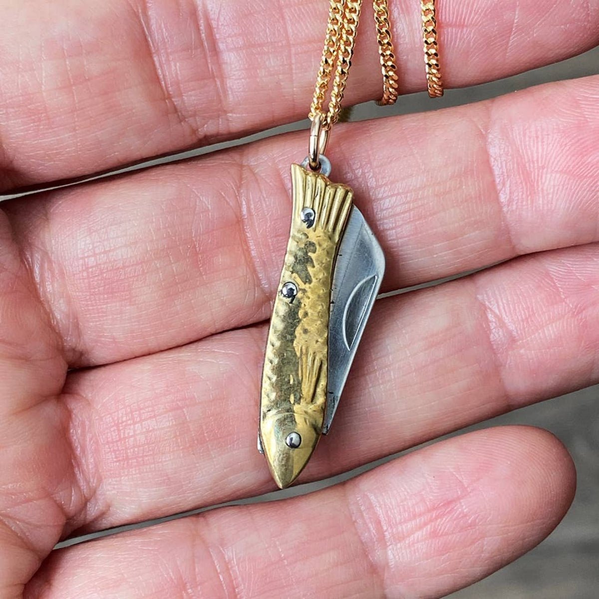 Small Gold Fish Knife Necklace: 18 Inch - Twirls + Twigs