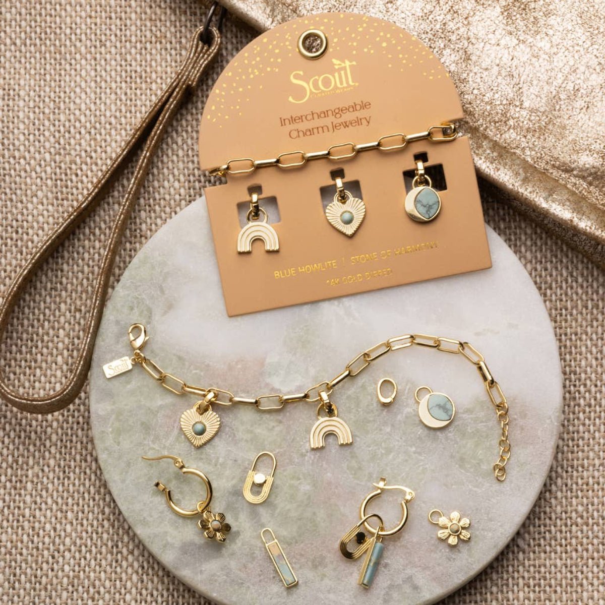 Interchangeable Charm Earring - Aqua Terra/Peace/Gold - Twirls + Twigs