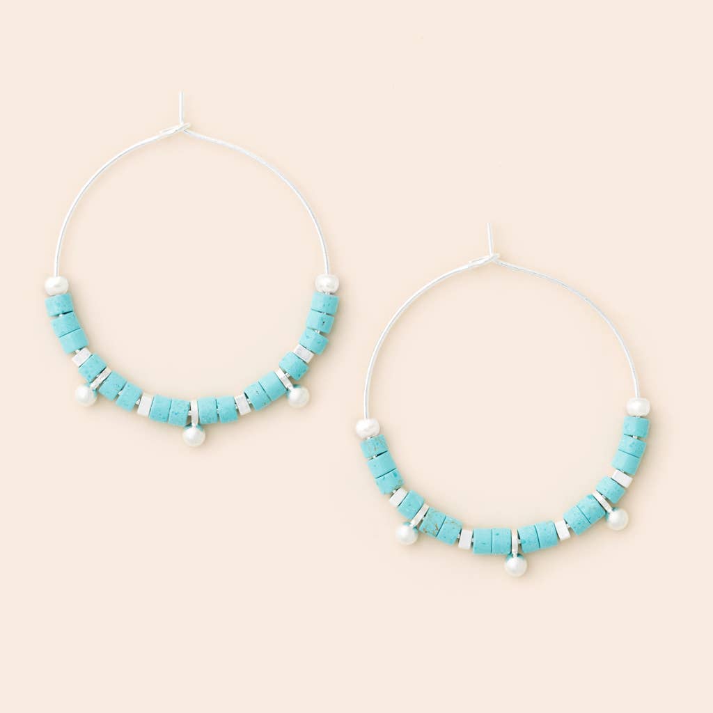 Stone Disc Hoop Earring - Turquoise/Silver - Twirls + Twigs