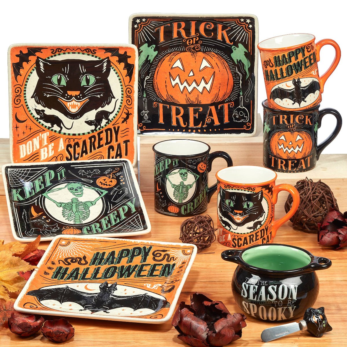 Scaredy Cat Halloween Dessert Plate 8.5" Assorted - Twirls + Twigs