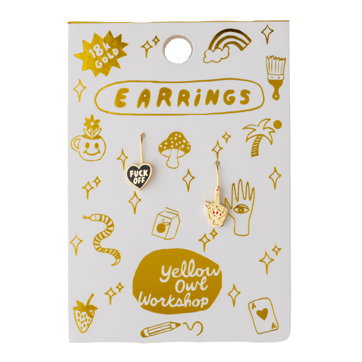 F*ck Off Heart & Middle Finger Earrings - Gold Swear Word - Twirls + Twigs