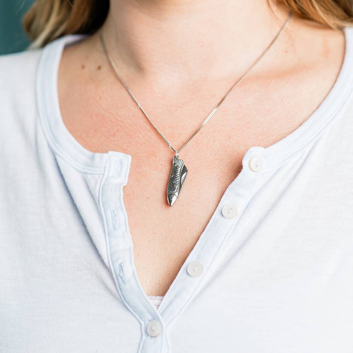 Small Silver Fish Knife Necklace: 18 Inch - Twirls + Twigs