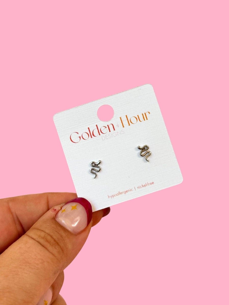 Tiny Snake Studs (Gold + Silver): Silver - Twirls + Twigs