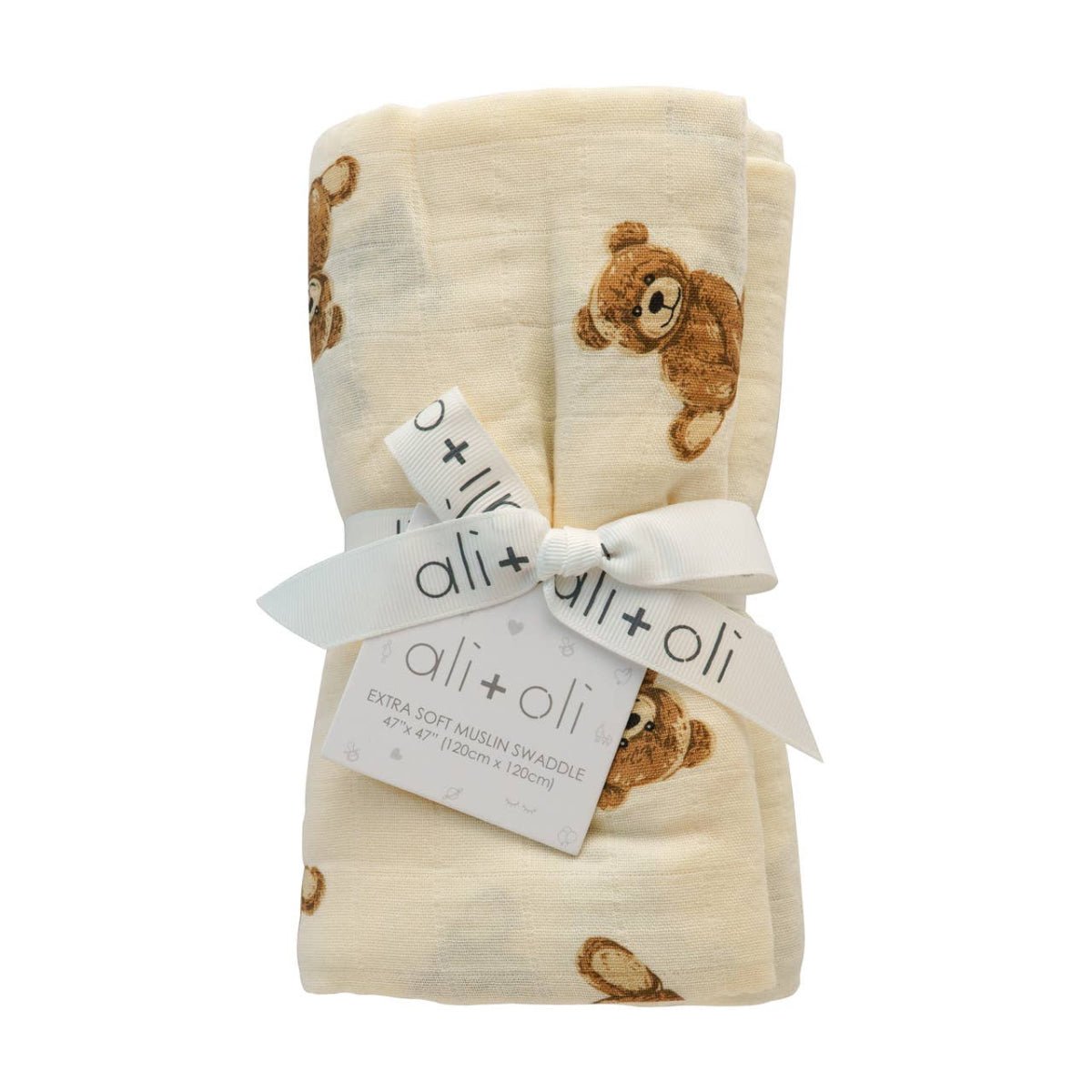 Bamboo Muslin Swaddle Baby Blanket (Teddy Bear) - Twirls + Twigs