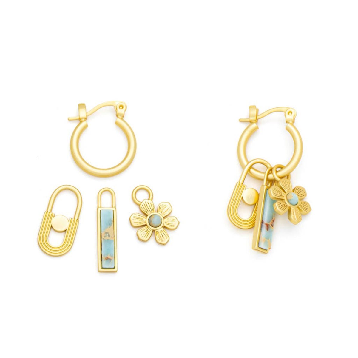Interchangeable Charm Earring - Aqua Terra/Peace/Gold - Twirls + Twigs