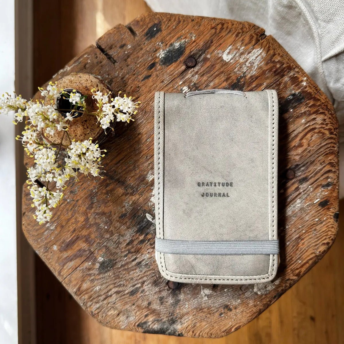 Mini Gratitude Leather Journal - Stone - Twirls + Twigs