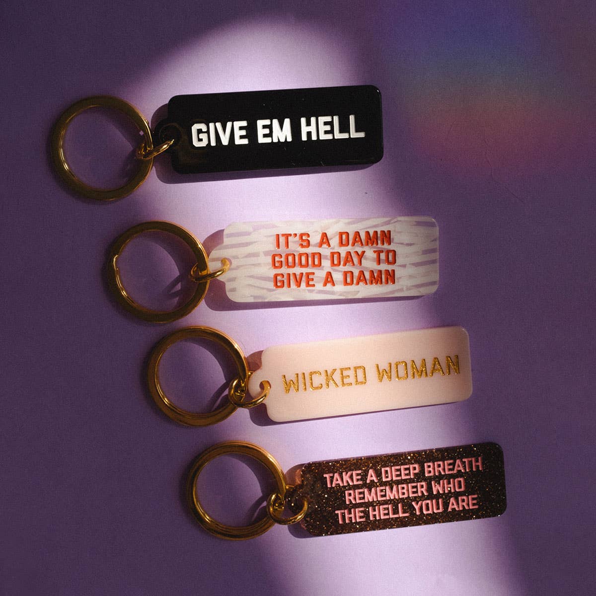 Give Em Hell Rectangle Keychain - Twirls + Twigs
