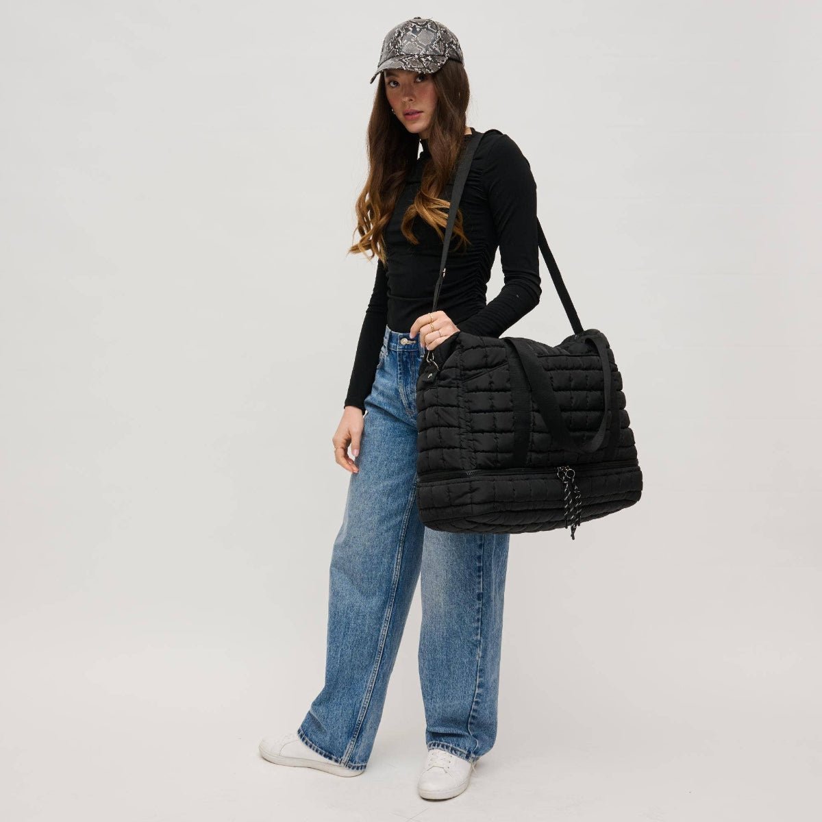 Globetrotter Quilted Nylon Puffer Travel Weekender: Black - Twirls + Twigs