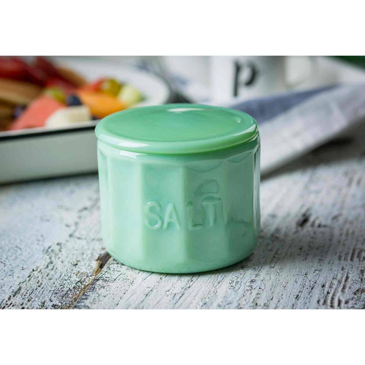 Jadeite Glass Collection Salt Cellar With Lid - Twirls + Twigs