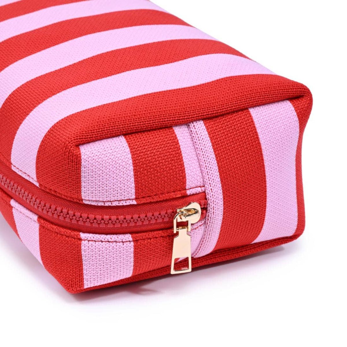 Essential Stripe Cosmetic & Travel Organizer Pouch: Red Pink - Twirls + Twigs