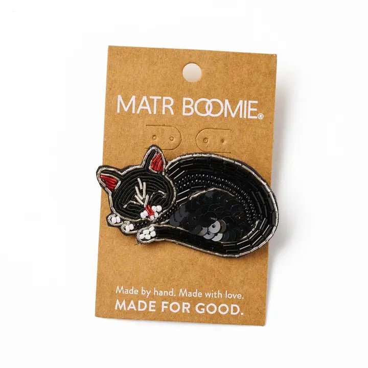 Bala Mani Beaded Sleeping Cat Brooch Pin - Handmade - Twirls + Twigs