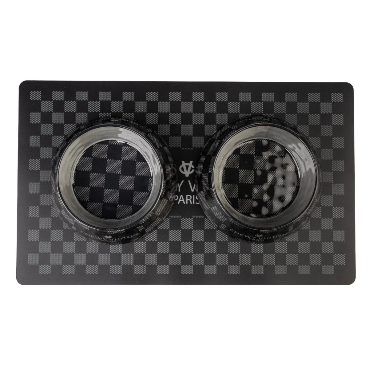 Black Checker Chewy Vuiton Dog or Cat Bowl - Twirls + Twigs