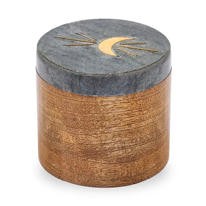 Indukala Moon Phase Keepsake Box - Black Marble, Wood, Brass - Twirls + Twigs