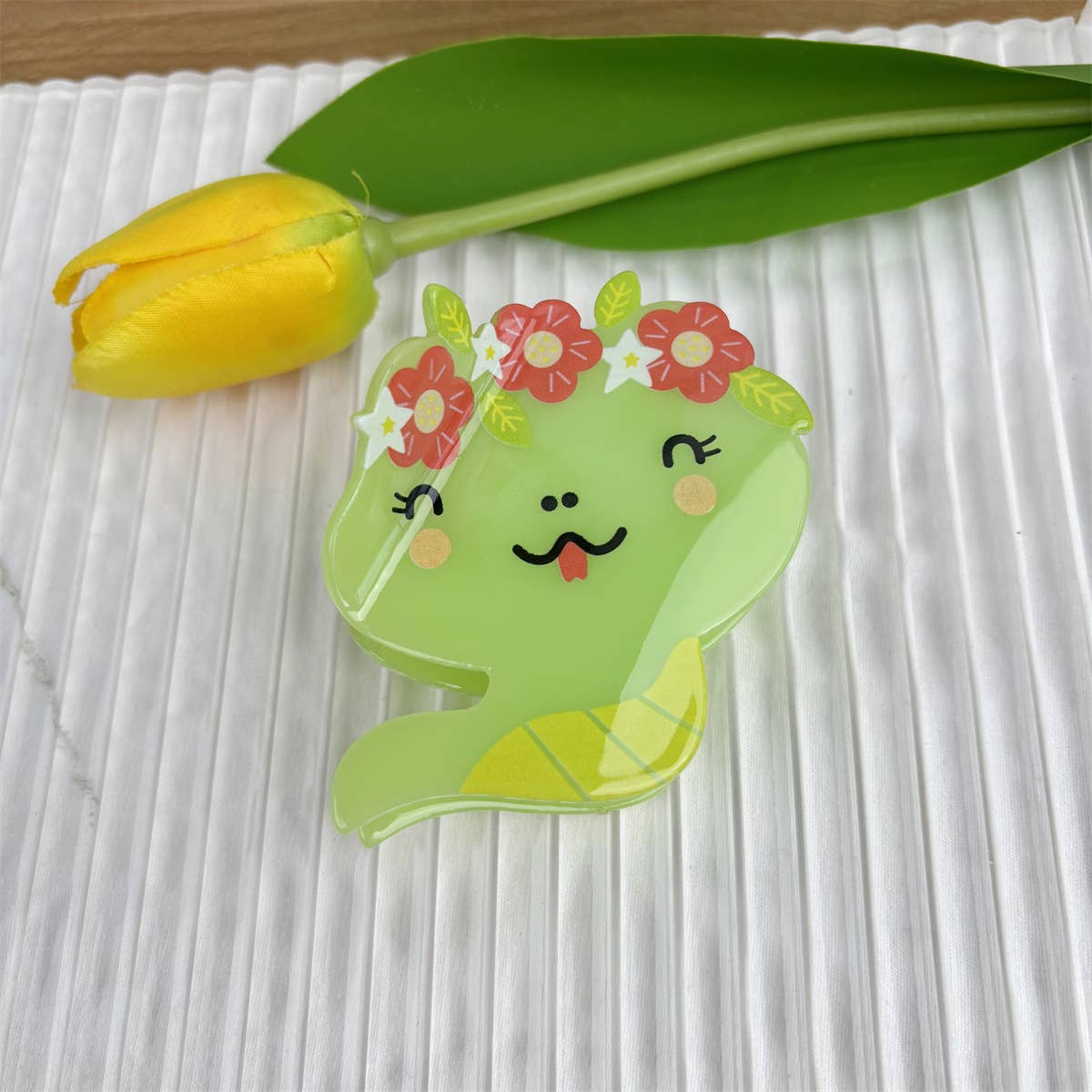 Cartoon Animal Design Hair Clips with Flower Accents: Chicken - Twirls + Twigs