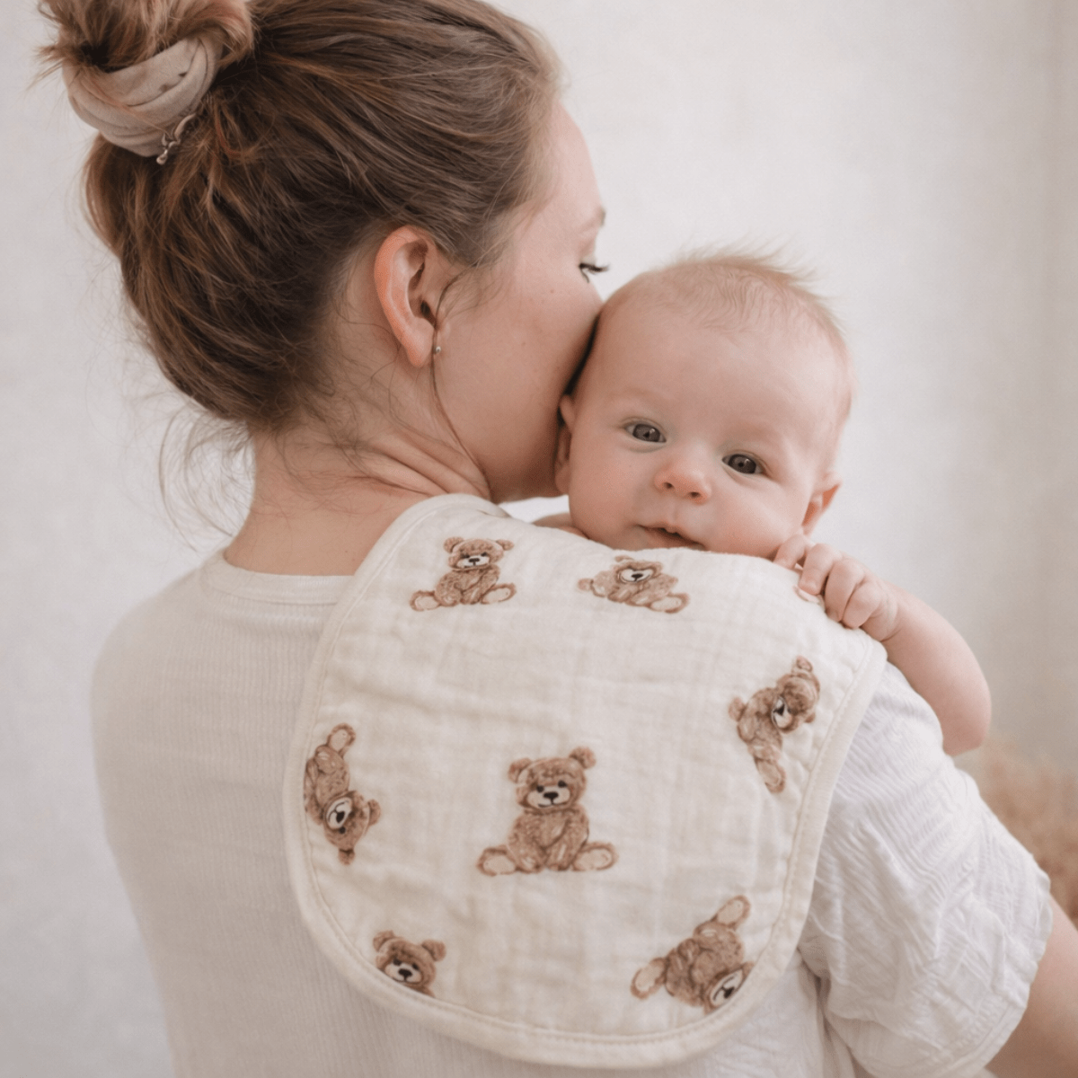Bamboo Muslin Burp Cloth Set 2 - Pack (Teddy/Taupe) - Twirls + Twigs